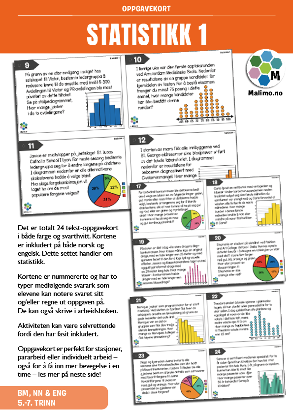Statistikk 1 - TEKSTOPPGAVEKORT - Matematikk 5-7